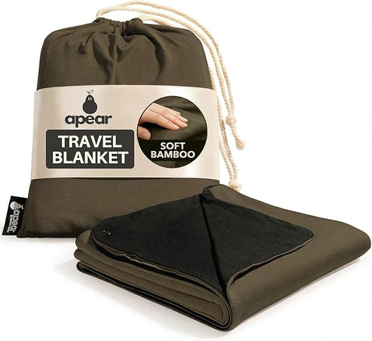 16-in-1 Compact Travel Blanket with Bag – Reversible, Ultra Soft Bamboo Airplane Blanket with Hidden Pocket – Packable for Flights & Travel Essentials (Semi-Weighted, Double Layer)