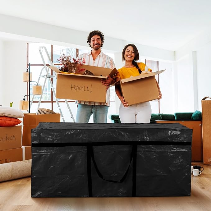 4 Pcs 149 Gallon Extra Large Moving Bags Heavy Duty Storage Bag with Strong Zipper Handle Foldable XXL Jumbo Storage Tote Packing Moving Box for College Dorm Travel Cloth Duffle (Black)