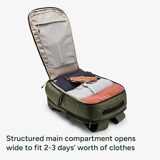 Halfday Roamer All-in-One Travel Backpack: 15” Laptop Compartment, Built-In Shoe/Laundry Pouch (Magnetic Sternum Strap, Padded Shoulder Support), Weekend & Business Trip Carry-on Bag, Olive