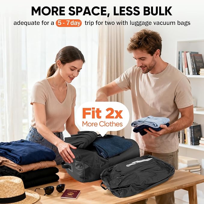 Vacuum Travel Bags With 5500Pa Wired Pump, Vacuum Luggage Bags for Clothes, Compression Bags for Travel, IP68 Waterproof Space Saver Packing Cubes for Suitcase, Backpack & Home Storage (2 Pack + Pump)