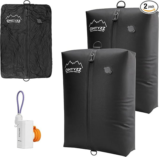 ONTYZZ Vacuum Bags for Travel, IPX8 Waterproof Space Saver Vacpack, GRS Certified Recycled Compression Bag with Pump (2PC Dark Black)