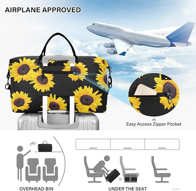 Sunflower Quilted Travel Bags Weekender Duffle Bags With Toiletry Bag Carry on Overnight Duffels Yoga Gym Bag for Airplanes Business Sports