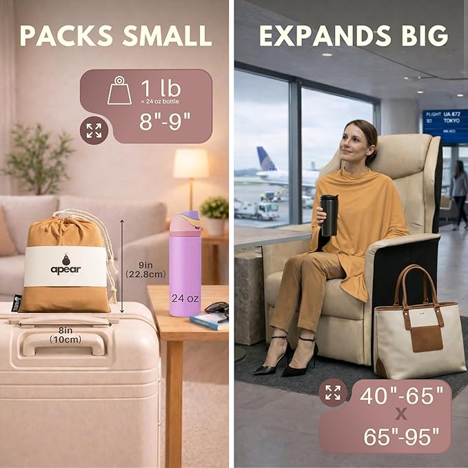 16-in-1 Compact Travel Blanket with Bag – Reversible, Ultra Soft Bamboo Airplane Blanket with Hidden Pocket – Packable for Flights & Travel Essentials (Semi-Weighted, Double Layer)