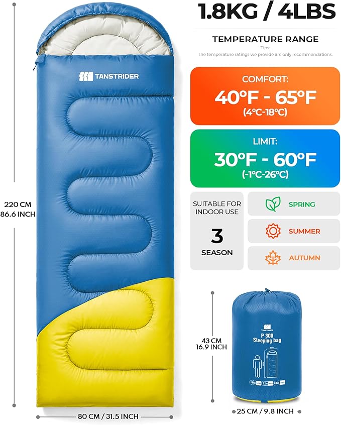 Sleeping Bag for Adults Warm Weather, Compact Lightweight Backpacking Sleeping Bag with Compression Sack, Camping Essentials Gear for Hiking Travel Climbing Outdoor & Indoor Use