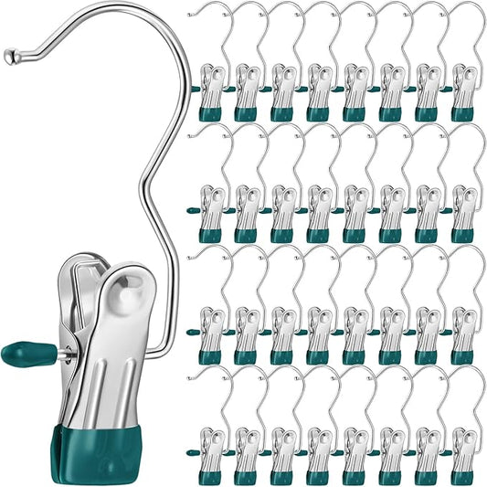 Yinder Boot Hangers Clips Laundry Hooks Hanging Stainless Steel Clothes Pins Portable Hangers for Closet Travel Socks Pants Handbags Hats Towels(Green,75 Pcs)
