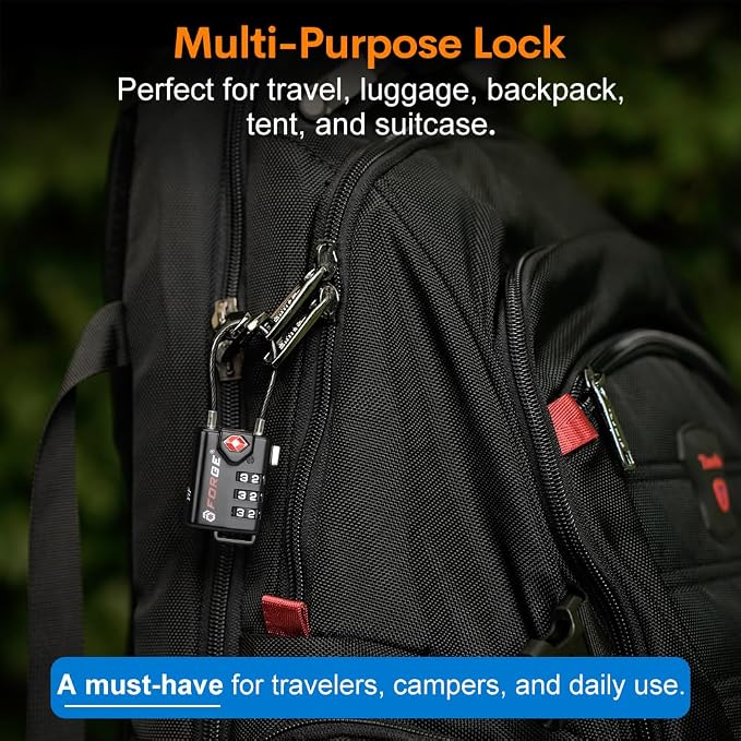 TSA Approved Cable Luggage Locks, Re-settable Combination with Alloy Body, Black 2 Locks. - Image 7