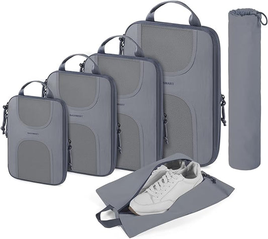 BAGSMART Compression Packing Cubes, 6 Set Packing Cubes for Suitcases, Lightweight Suitcases Organizers Bag Set & Compression Travel Cubes, Travel Essentials Packing Organizers