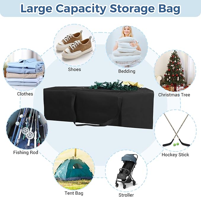 COOLBEBE 56" Sports Duffle Bag - 216L Extra Large Travel Duffel Luggage Bag with Upgrade 2-way Lockable Zippers, Sturdy & Water Resistant Long Duffle Bag for Camping Moving (Black 56inch)