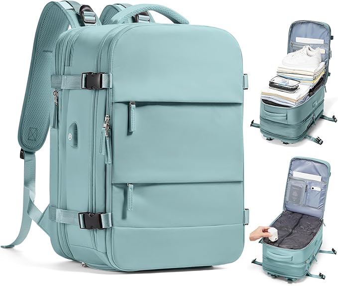 wepadre Vacuum Backpack Travel with Pump Travel Backpack with Vacuum System Expandable Vacpack Compression Backpacks for Travel Easy Vac Pack Carry on Luggage Blue
