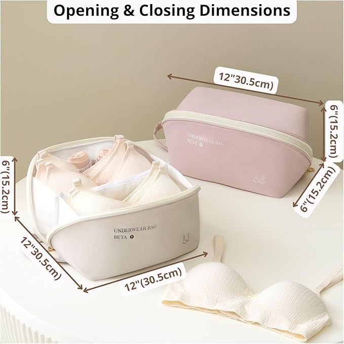 Tianzong Women's Travel Underwear Organizer Bag, Large Capacity Packing Cube for Bras, Panties and Socks (XL Beige)