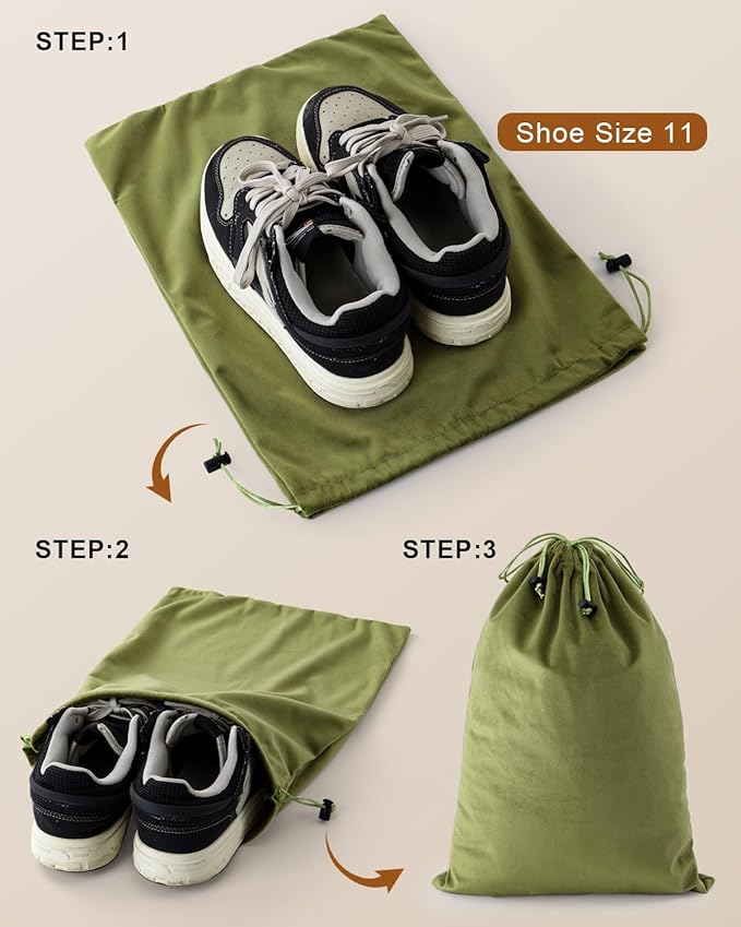 FantasyLife Shoe Bags for Travel, Washable Dust Bags for Storage & Packing, Flannel Shoe Pouch with Drawstring Closure for Purses, Handbags, Shoes & Toys (2, Sage Green, 17.3"x12.6")