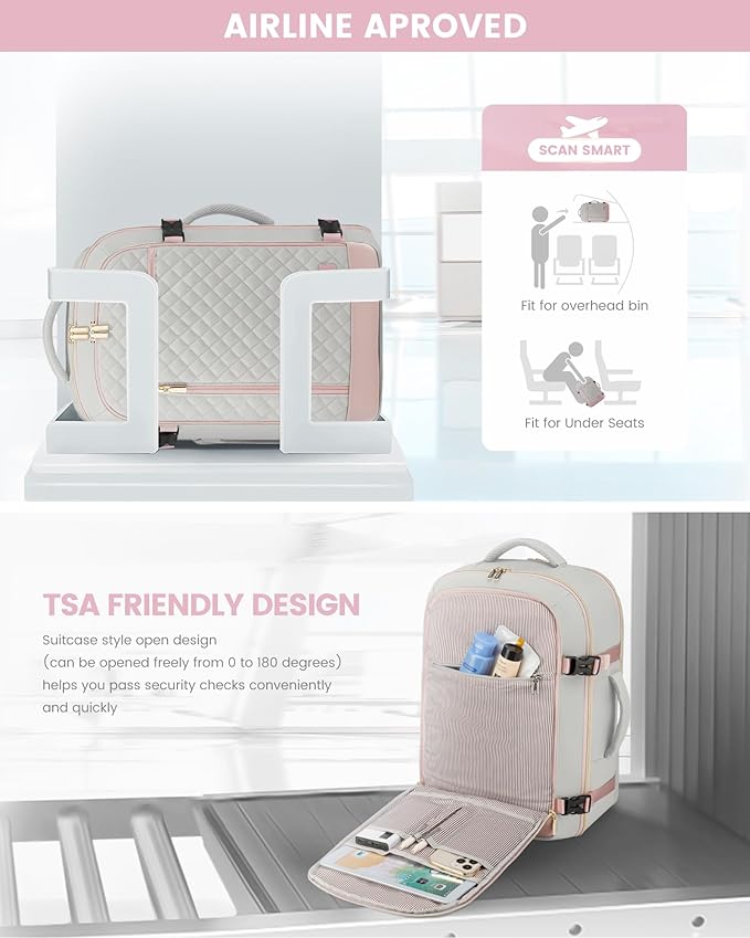 LOVEVOOK Travel Backpack for Women, Carry on Backpack for Airplanes,TSA Personal Item Travel Bag fits 15.6" Laptop,Travel Essentials Carry On Bag Flight Approved with 3 Packing Cubes