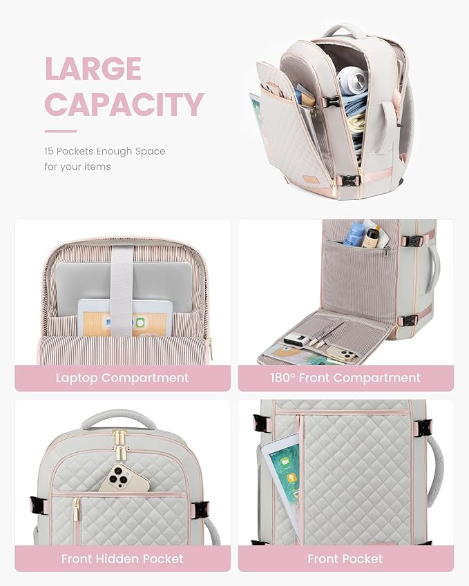 LOVEVOOK Large Travel Backpack for Women, 40L Carry on Backpack for Airplanes,TSA Personal Item Travel Bag fits 17" Laptop,Travel Essentials Carry On Bag Flight Approved with 3 Packing Cubes