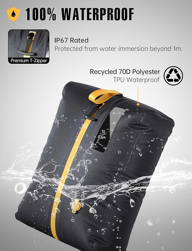 Vacuum Bags for Travel w/Rechargeable Pump, 24L Reusable Vacuum Compression Bag Packing Cubes for Carry-On Suitcase & Backpack, IP67 Waterproof Space Saver Vacpack Storage Kit (3 Pack+Pump)