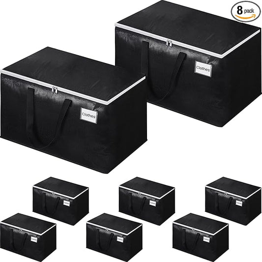 Extra Large Moving Boxes-Moving Bags with Zipper, Carrying Handles and Tag Pocket-Moving Supplies for Space Saving-Totes for Storage - for moving, Storage, Camping and Travel 125L-8 Pack
