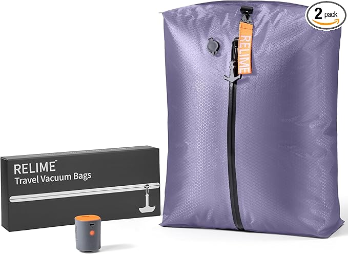 Relime Classic Series Vacuum Bags for Travel Luggage with Wireless Pump, Compression Bags for Carry On Suitcases and Backpack, Vacuum Seal Packing cube for Cloth Packing (1PC + PUMP Lavender)