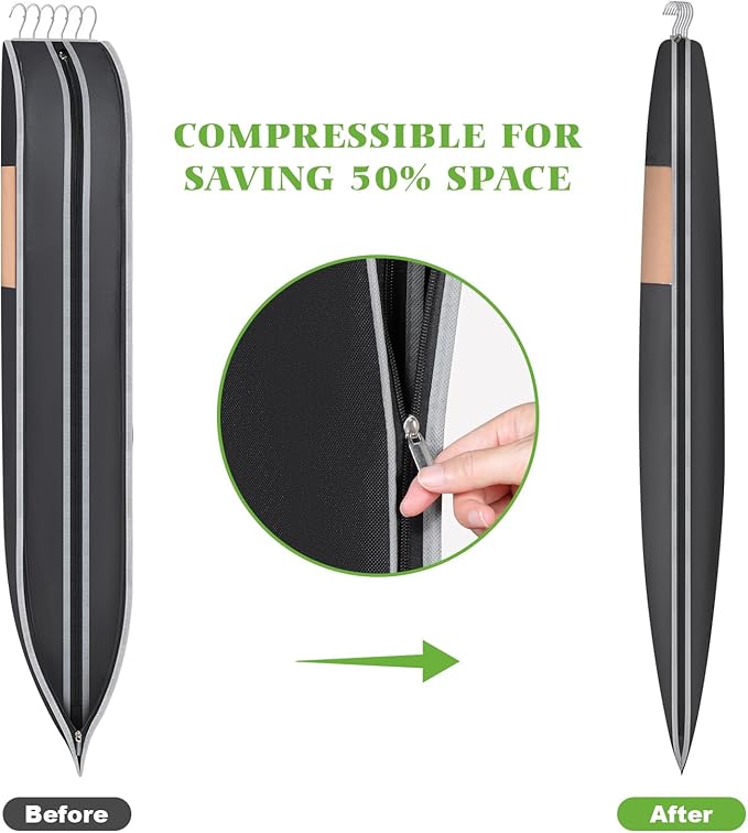 KEEGH Space Saving Hanging Garment Bag with Self Compression Zipper 50 Inch, Compression Garment Bags for Hanging Clothes with Clear Window, Suit Bags for Closet Storage (2 Pack)