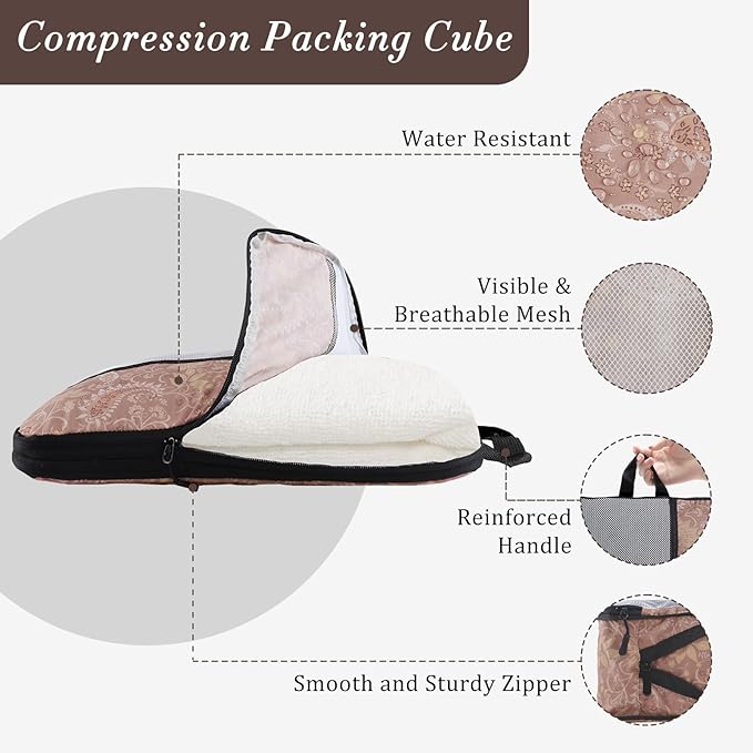 U+U 10 Set Compression Packing Cubes - Ultralight Travel Organizers with Laundry Bag, Space-Saving Suitcase Organizer, Expandable Packing Cubes for Travel and Family Vacation (Paisley Pattern)