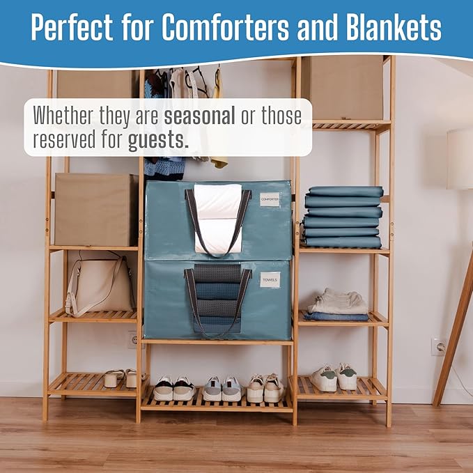 VENO 10 Pack Heavy Duty Moving Bags, Clothes and Comforter Storage Bags with Clear Window, College Dorm Essentials Packing Supplies, Foldable Boxes Alternative (Shiny Light Blue, 10 Pack)
