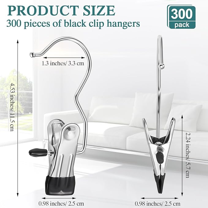 Yinder Boot Hangers Clips Laundry Hooks Hanging Stainless Steel Clothes Pins Portable Clip Hangers for Closet Travel Socks Pants Handbags Hats Towels (Multicolor,300 Pcs)