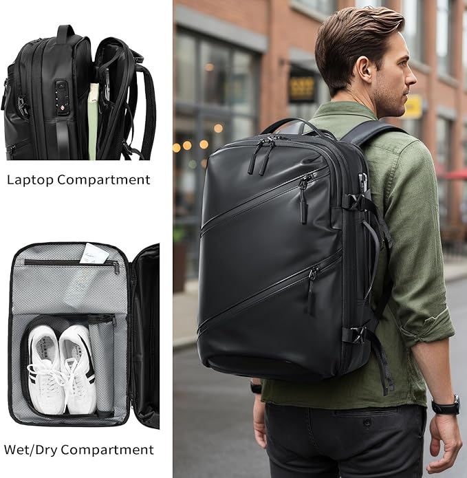 Vacuum laptop bag Compression Backpack Expandable, TSA-Approved Carry-On Water-Resistant Design for Travel with air pump (Pump included, Large)
