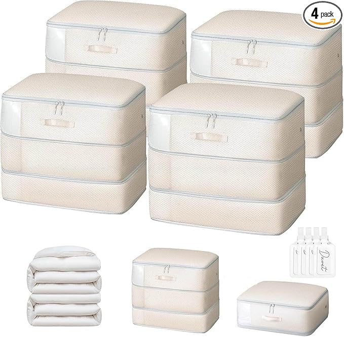 DIMJ Comforter Storage Bag - 110L Large Capacity Ultra Space Saving Self Compression Organize for Duvet, Pillow, Bedding, Blanket Sheet Storage Organizer Nylon Compression Bag for Storage