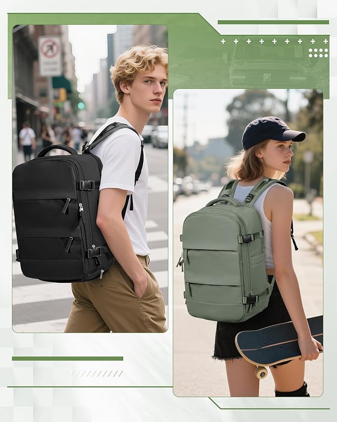 Vacuum Backpack Travel with Electric Vacpack Pump, Vacuum Compression Bags Travel Backpack for Women Men, Flight Approved Waterproof Carry on Backpacks Laptop Work Weekender Daypack, Large, Green