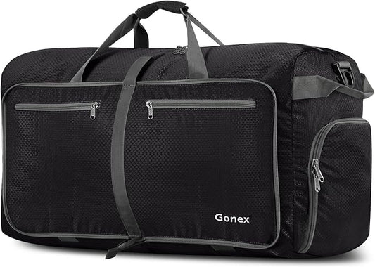 Gonex Large Foldable Travel Duffle Bag with Shoes Compartment, Packable Lightweight Water Repellent Duffel Bag for Camping Gym Weekender Bag