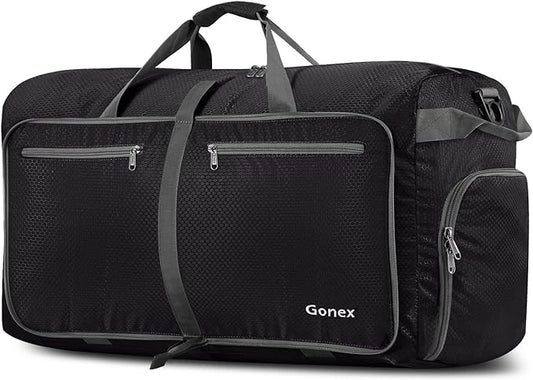 Gonex Large Foldable Travel Duffle Bag with Shoes Compartment, Packable Lightweight Water Repellent Duffel Bag for Camping Gym Weekender Bag