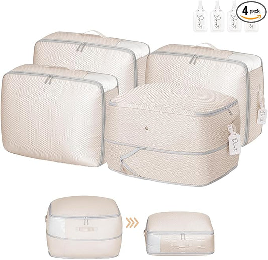 Comforter Storage Bag 66 L - 4 Pack Blanket Storage Organizer Compression Bags, Large Capacity Ultra Space Saving Self Organize for Bedding, Pillow, Duvet, Sheet Storage with Zipper Window