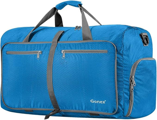 Gonex Large Foldable Travel Duffle Bag with Shoes Compartment, Packable Lightweight Water Repellent Duffel Bag for Camping Gym Weekender Bag