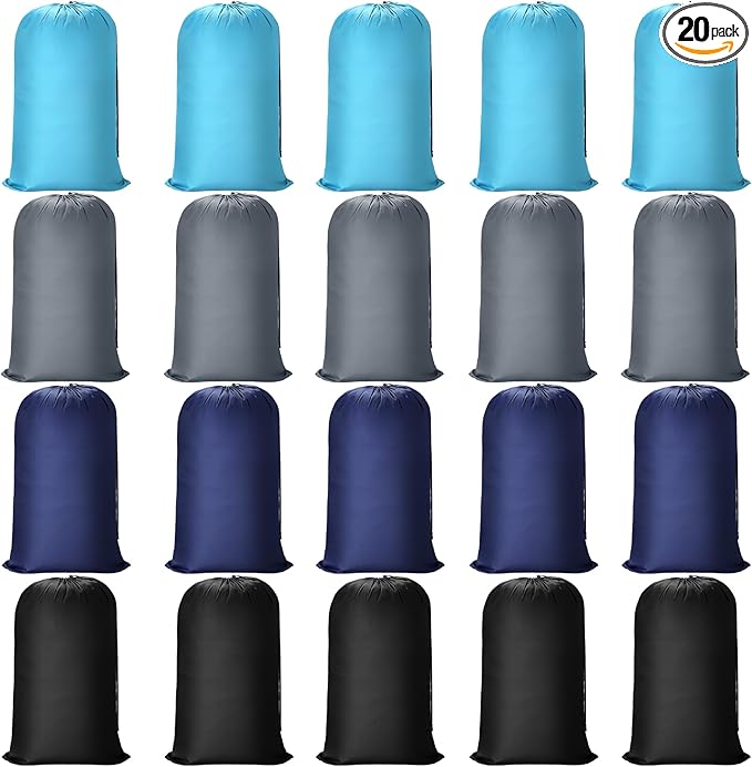 Nuogo 20 Pcs Laundry Bag Washable Travel Laundry Bags with Drawstring Lock Closure Large Heavy Duty for Camping Tent Blankets Dirty Clothes Yarn Fabric Storage, 38 x 24 Inches(Mixed Color)
