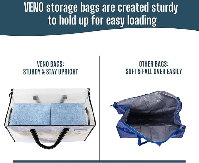 VENO 8 Pack Heavy Duty Moving Bags, Clear Storage Bags for Clothes and Comforters, College Dorm Essentials Packing Supplies, Foldable Boxes Alternative (Clear, 8 Pack)