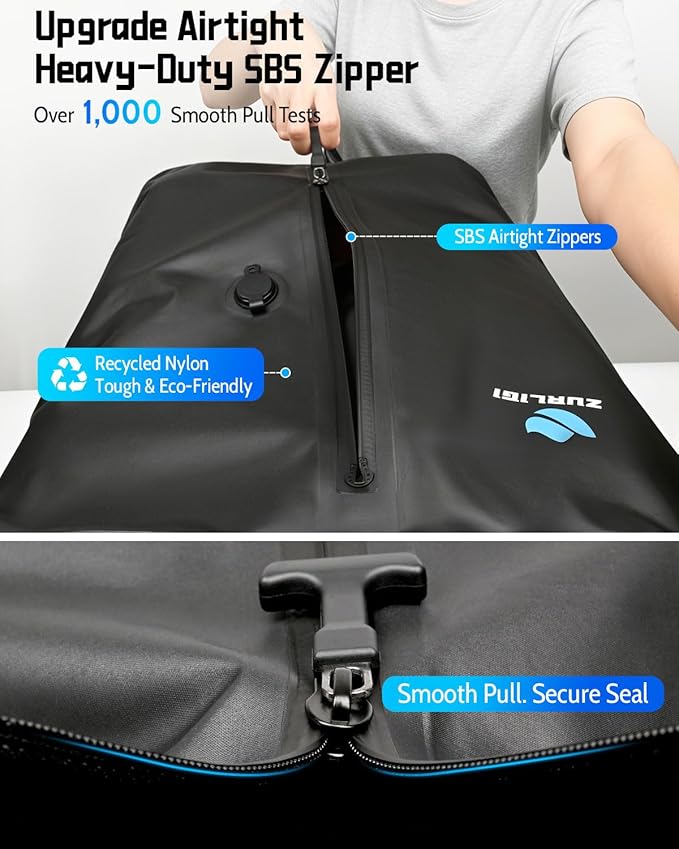Zurligi Travel Vacuum Bag Kit with Wireless Pump, IPX8 Waterproof Durable, Airtight Heavy-Duty Zipper, Portable Reusable Compression Packing Cubes with Shoulder Strap for Travel, Moving, Home Storage