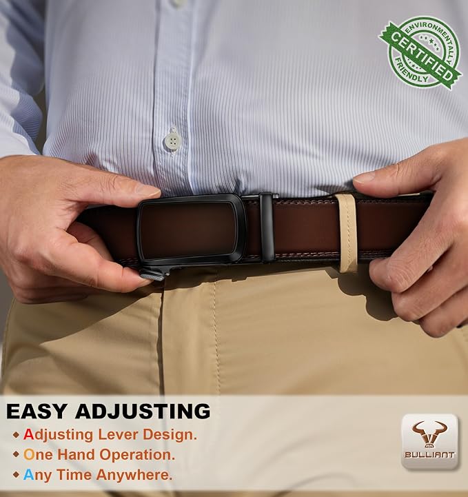 BULLIANT Men's Ratchet Leather Belt Trimmable 2Pack 1 3/8"-Gift Boxed - Image 4
