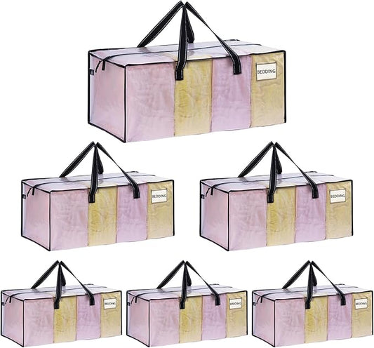 VENO 6 Pack Heavy Duty Moving Bags, Clear Packing Bags for Easy Visibility, Alternative to Moving Boxes, Storage Bins for Clothes, Blankets, Comforters, College Dorm Essentials (Clear, 6 Pack)