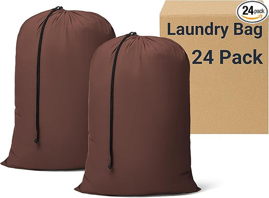 ZPECC Bulk Travel Laundry Bag,Extra Large Heavy Duty Laundry Bags 24 Pack,Washable Dirty Clothes Organizer XL for College Dorm Hotel Camping and Home Storage 30x40(Brown)