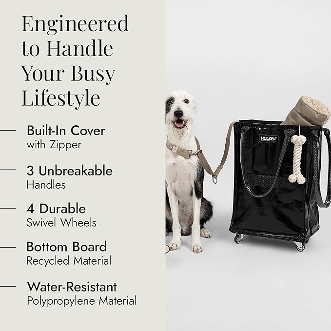 HULKEN (Small, Black) Reusable Grocery Bag On Wheels, Shopping Trolley, Rolling Tote, Zipper Closure, Lightweight, Carries Up to 66 lb, Folds Flat