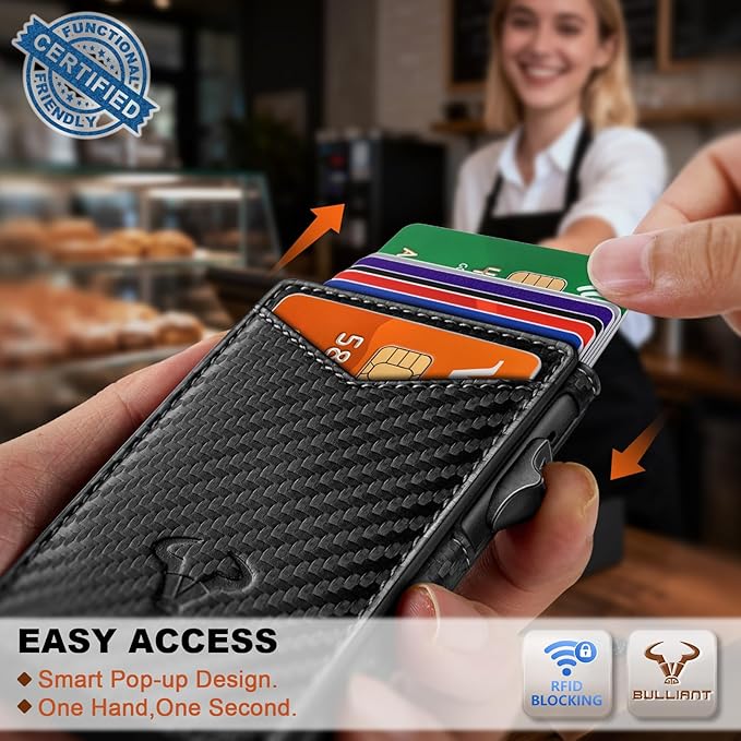 BULLIANT Men Slim Magnetic Leather Wallet Metal Case Money Clip 9 Cards - Image 4