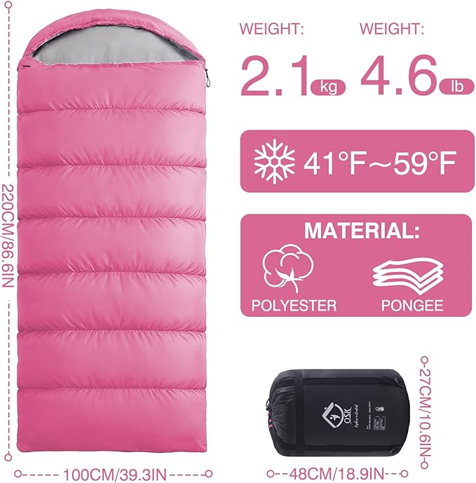 XXL Sleeping Bag for Adults Lightweight 41-59℉, 3-4 Season Waterproof Camping Sleeping Bag with Compression Sack for Backpacking Hiking
