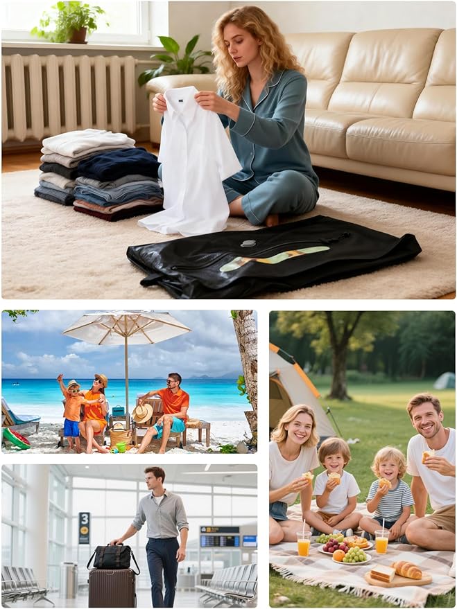 AIDONS Vacuum Seal Bags for Clothing Travel - Reusable Vacuum Compression Bags for Storage Clothes & Blankets, Fits Carry-On, Backpack, Suitcase & Home(Black 1PC+Pump)