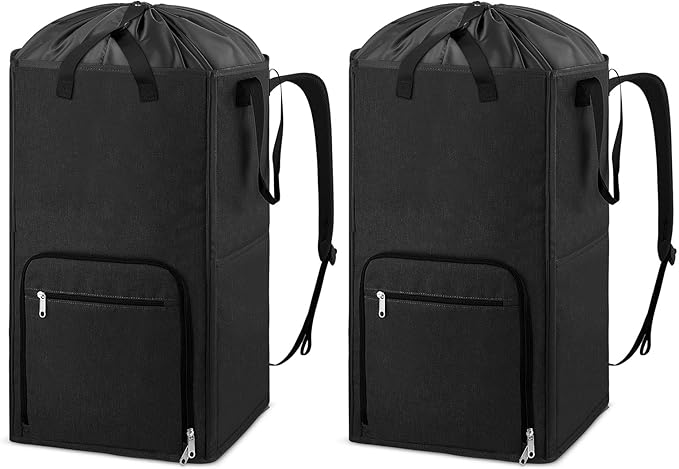 Bukere Laundry Backpack Bag, Extra Large 2 in 1 Laundry Hamper Basket for College Students Dorm Essentials, Adjustable Shoulder Straps, Freestanding Laundry Bag (Black&Black)