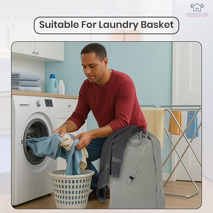 LFH Home Cotton Canvas Extra Large Laundry Bag with Handle, Heavy Duty Drawstring Closure Washable Laundry Bags, School Travel, Home, Hotel, College Dorm, Organizer Sack, Toys 24x36-Grey