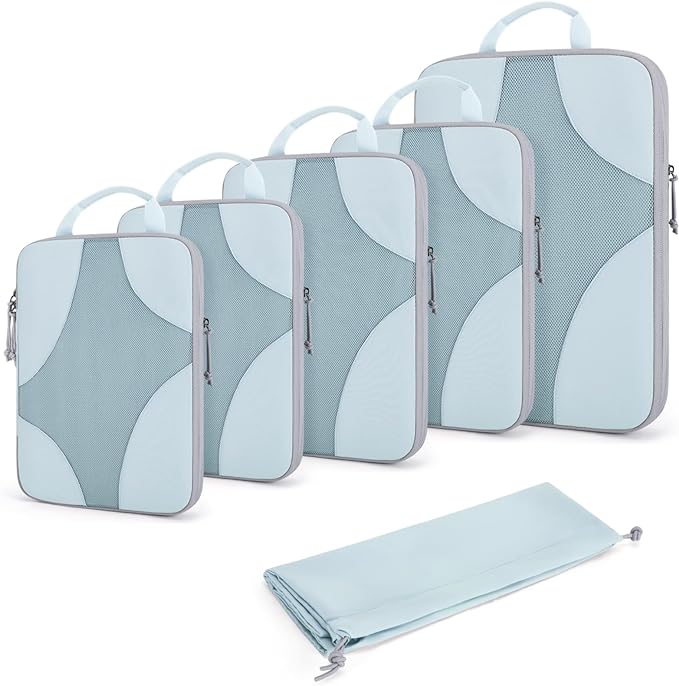 BAGSMART Compression Packing Cubes for Travel, Compressible Luggage Organizer for Cruise Ship, Lightweight Travel Essentials 6-Pack 1L+2M+2S+1Shoe Bag