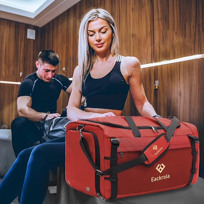 Extra Large Sports Gym Bag, Travel Duffel bag with Wet Pocket & Shoes Compartment for men women, 85L, Lightweight （Red）