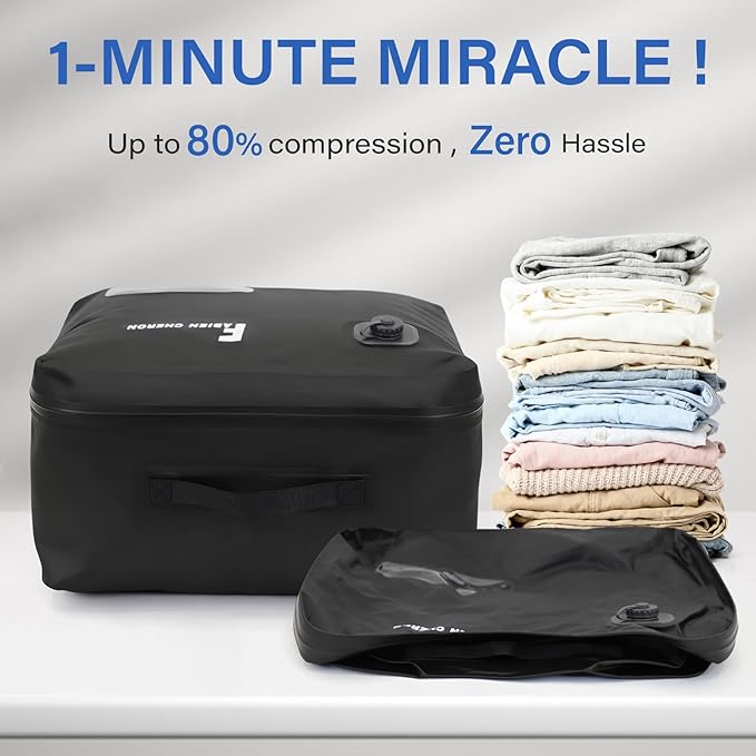 Travel Vacuum Bags with Pump,40L Built-in Air Pump Vacuum Bags for Travel,180°Open, Reusable Compression Bags for Carry On Suitcases and Backpack(2PC(Built-in Air Pump))
