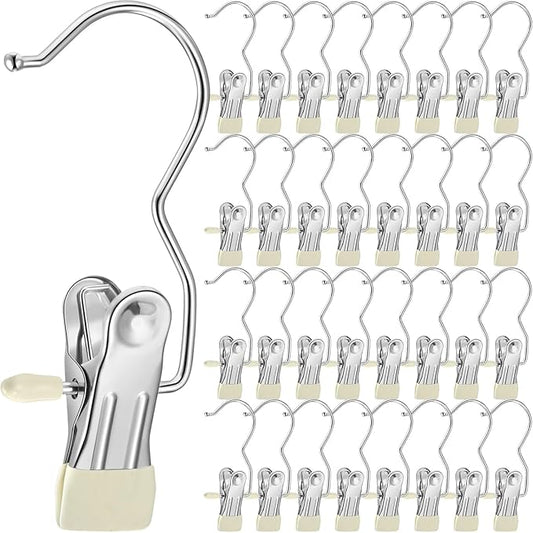 Yinder 150 Pcs Boot Hangers Clips Laundry Hooks Hanging Stainless Steel Clothes Pins Portable Clip Hangers for Closet Travel Socks Pants Handbags Hats Towels (Beige)