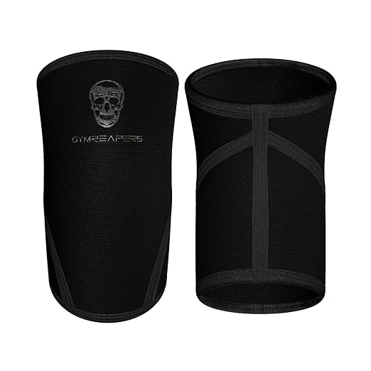 Gymreapers Knee Sleeves (1 Pair) with Gym Bag - IPF Approved - Support Compression Brace for Squats, Fitness, Weightlifting, Cross Training, Powerlifting - 7MM Neoprene Sleeves - For Men & Women (Black/Black, Large)