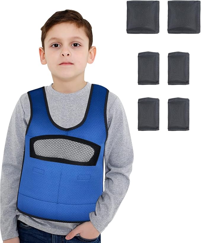 Compression Vest for Kids (Large, Ages 10+) Weighted Vest for Kids Including 6 Removable Weights Navy Blue