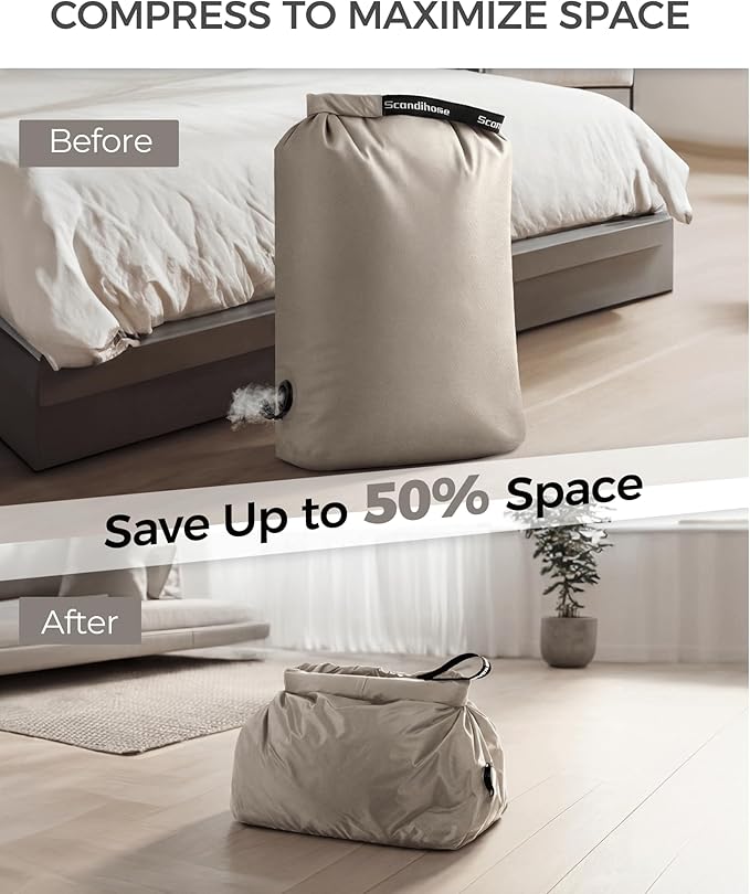 Travel Laundry Bag, Pump Free Vacuum Storage Bag Reusable Compression Dirty Clothes Travel Bag Waterproof Wet Dry Bags Large Capacity Space Saver Bags Camp Clothes Organizer (1 Pcs)(Gray, M)